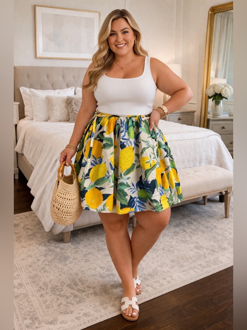 H&M Lemon Print Cotton Mini Skirt | Size 18 | Summer/Vacation